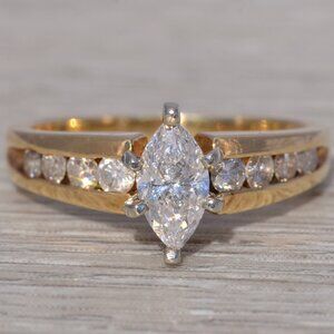 Marquise Cut Natural Diamond Engagement Ring in Yellow Gold
